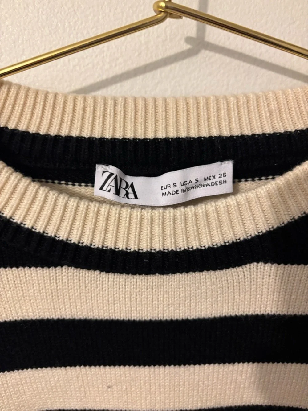 Zara Women’s Striped Crew Neck Black & Cream Sweater Small - Picture 10 of 10